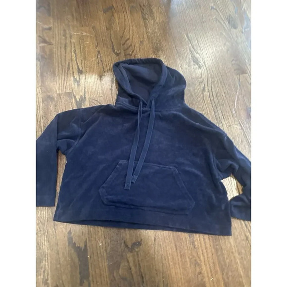 VINCE French Terry Hoodie Womens Small Navy Wide Sleeve Blue Sweatshirt 1280 - Picture 6 of 11